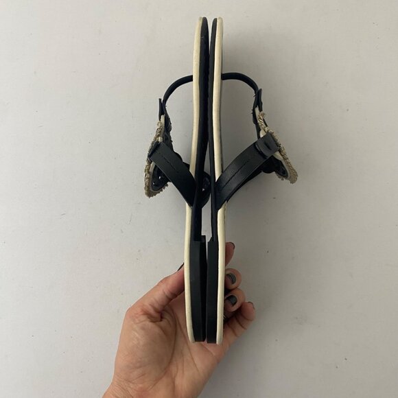 Tory Burch Miller Fringe Sandals Shoes Black White - Picture 3 of 10